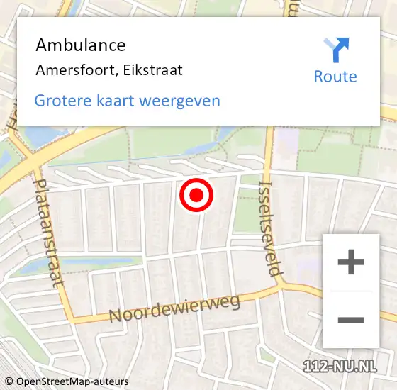 Locatie op kaart van de 112 melding: Ambulance Amersfoort, Eikstraat op 29 oktober 2017 13:30