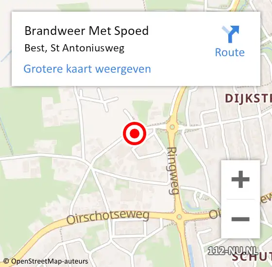 Locatie op kaart van de 112 melding: Brandweer Met Spoed Naar Best, St Antoniusweg op 29 oktober 2017 13:45