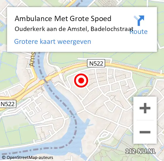 Locatie op kaart van de 112 melding: Ambulance Met Grote Spoed Naar Ouderkerk aan de Amstel, Badelochstraat op 29 oktober 2017 15:10