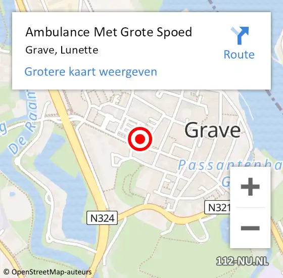 Locatie op kaart van de 112 melding: Ambulance Met Grote Spoed Naar Grave, Lunette op 29 oktober 2017 17:46