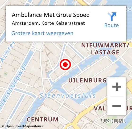 Locatie op kaart van de 112 melding: Ambulance Met Grote Spoed Naar Amsterdam, Korte Keizersstraat op 29 oktober 2017 17:52