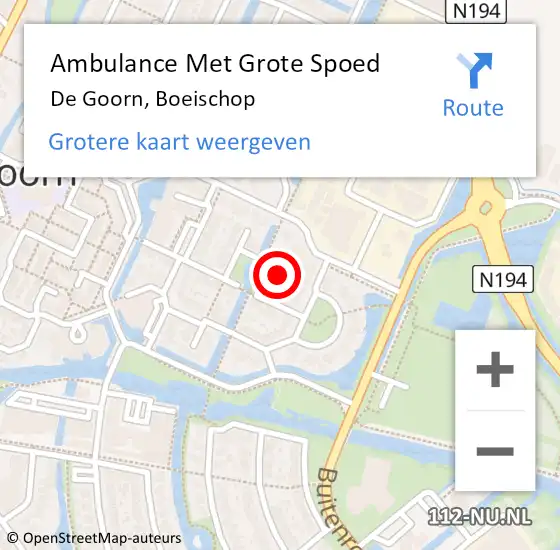 Locatie op kaart van de 112 melding: Ambulance Met Grote Spoed Naar De Goorn, Boeischop op 29 oktober 2017 17:53