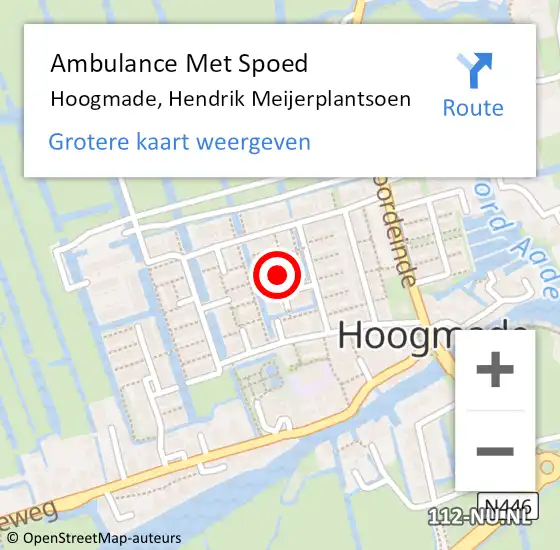 Locatie op kaart van de 112 melding: Ambulance Met Spoed Naar Hoogmade, Hendrik Meijerplantsoen op 29 oktober 2017 18:17