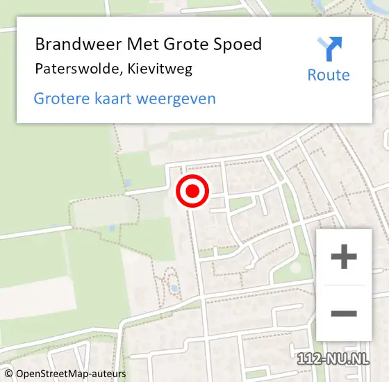 Locatie op kaart van de 112 melding: Brandweer Met Grote Spoed Naar Paterswolde, Kievitweg op 29 oktober 2017 19:57