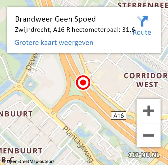 Locatie op kaart van de 112 melding: Brandweer Geen Spoed Naar Zwijndrecht, A16 L hectometerpaal: 33,7 op 29 oktober 2017 22:38