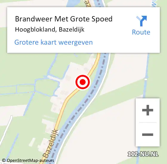 Locatie op kaart van de 112 melding: Brandweer Met Grote Spoed Naar Hoogblokland, Bazeldijk op 29 oktober 2017 23:06