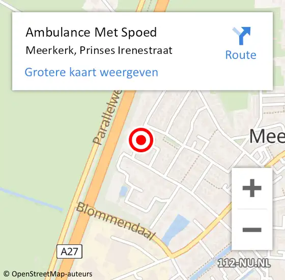 Locatie op kaart van de 112 melding: Ambulance Met Spoed Naar Meerkerk, Prinses Irenestraat op 29 oktober 2017 23:23