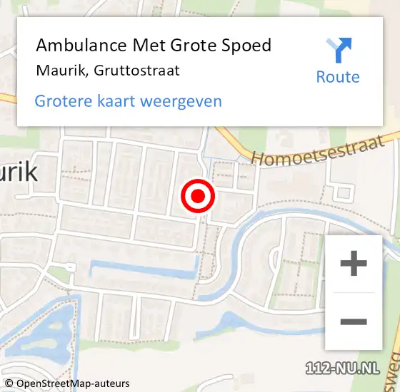 Locatie op kaart van de 112 melding: Ambulance Met Grote Spoed Naar Maurik, Gruttostraat op 30 oktober 2017 00:46