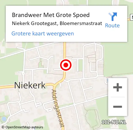 Locatie op kaart van de 112 melding: Brandweer Met Grote Spoed Naar Niekerk Grootegast, Bloemersmastraat op 30 oktober 2017 04:43