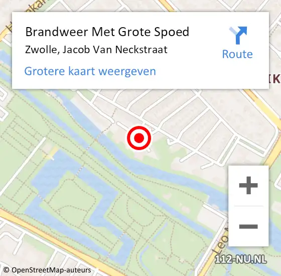 Locatie op kaart van de 112 melding: Brandweer Met Grote Spoed Naar Zwolle, Jacob Van Neckstraat op 30 oktober 2017 05:36