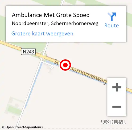 Locatie op kaart van de 112 melding: Ambulance Met Grote Spoed Naar Noordbeemster, Schermerhornerweg op 30 oktober 2017 06:53