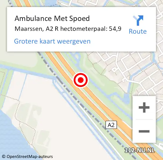 Locatie op kaart van de 112 melding: Ambulance Met Spoed Naar Maarssen, A2 R hectometerpaal: 54,9 op 30 oktober 2017 09:07