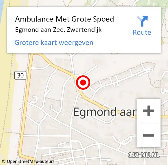 Locatie op kaart van de 112 melding: Ambulance Met Grote Spoed Naar Egmond aan Zee, Zwartendijk op 30 oktober 2017 09:10