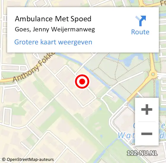 Locatie op kaart van de 112 melding: Ambulance Met Spoed Naar Goes, Jenny Weijermanweg op 30 oktober 2017 10:16