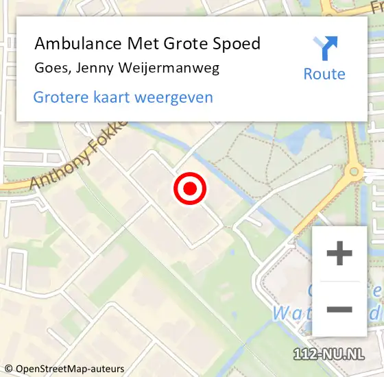 Locatie op kaart van de 112 melding: Ambulance Met Grote Spoed Naar Goes, Jenny Weijermanweg op 30 oktober 2017 10:18