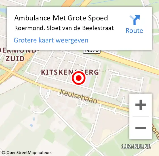 Locatie op kaart van de 112 melding: Ambulance Met Grote Spoed Naar Roermond, Sloet van de Beelestraat op 30 oktober 2017 10:53