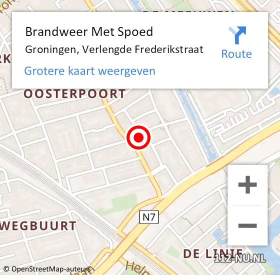 Locatie op kaart van de 112 melding: Brandweer Met Spoed Naar Groningen, Verlengde Frederikstraat op 30 oktober 2017 13:08