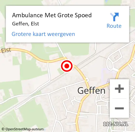 Locatie op kaart van de 112 melding: Ambulance Met Grote Spoed Naar Geffen, Elst op 30 oktober 2017 13:40