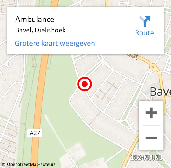 Locatie op kaart van de 112 melding: Ambulance Bavel, Dielishoek op 30 oktober 2017 13:58