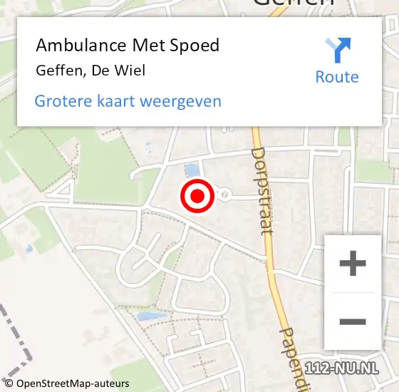 Locatie op kaart van de 112 melding: Ambulance Met Spoed Naar Geffen, De Wiel op 30 oktober 2017 14:09