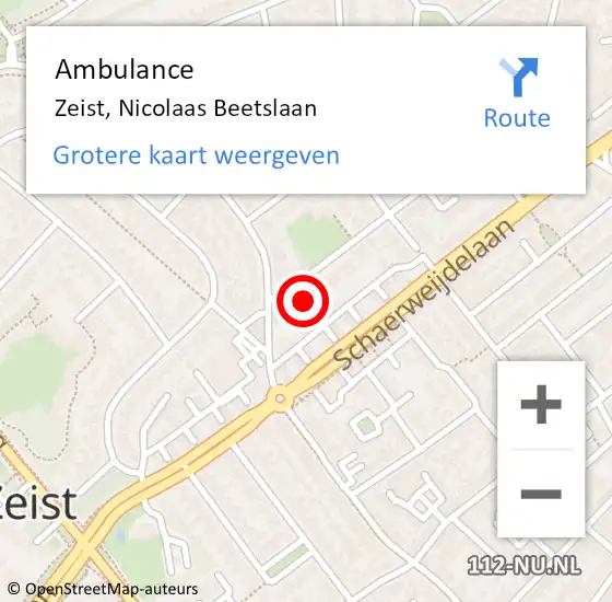 Locatie op kaart van de 112 melding: Ambulance Zeist, Nicolaas Beetslaan op 30 oktober 2017 14:40
