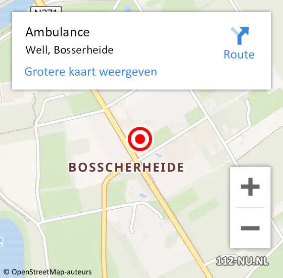 Locatie op kaart van de 112 melding: Ambulance Well, Bosserheide op 30 oktober 2017 14:59