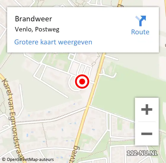 Locatie op kaart van de 112 melding: Brandweer Venlo, Postweg op 30 oktober 2017 15:07