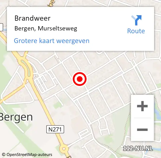 Locatie op kaart van de 112 melding: Brandweer Bergen, Murseltseweg op 30 oktober 2017 15:58