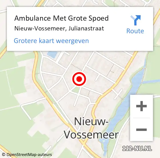 Locatie op kaart van de 112 melding: Ambulance Met Grote Spoed Naar Nieuw-Vossemeer, Julianastraat op 30 oktober 2017 16:12