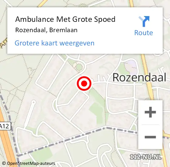 Locatie op kaart van de 112 melding: Ambulance Met Grote Spoed Naar Rozendaal, Bremlaan op 30 oktober 2017 16:33