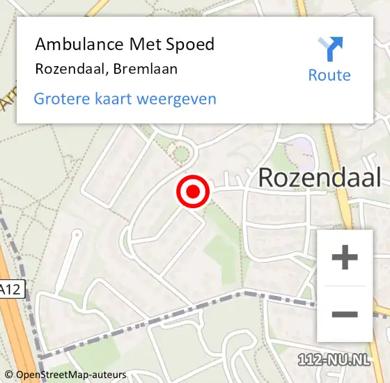 Locatie op kaart van de 112 melding: Ambulance Met Spoed Naar Rozendaal, Bremlaan op 30 oktober 2017 16:44