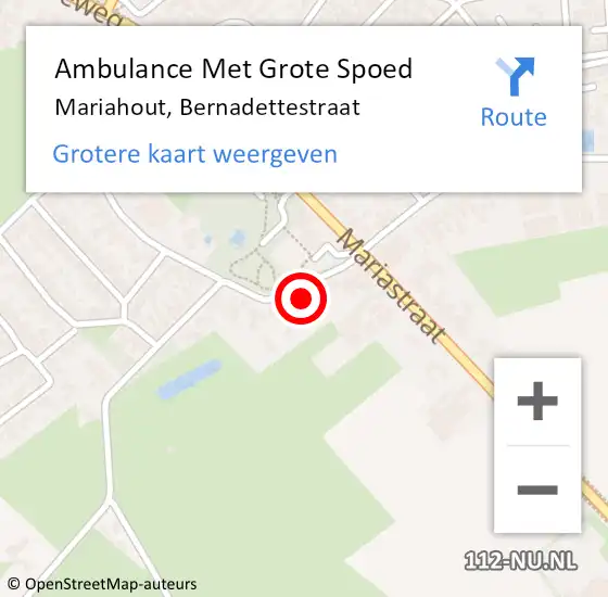 Locatie op kaart van de 112 melding: Ambulance Met Grote Spoed Naar Mariahout, Bernadettestraat op 30 oktober 2017 16:57