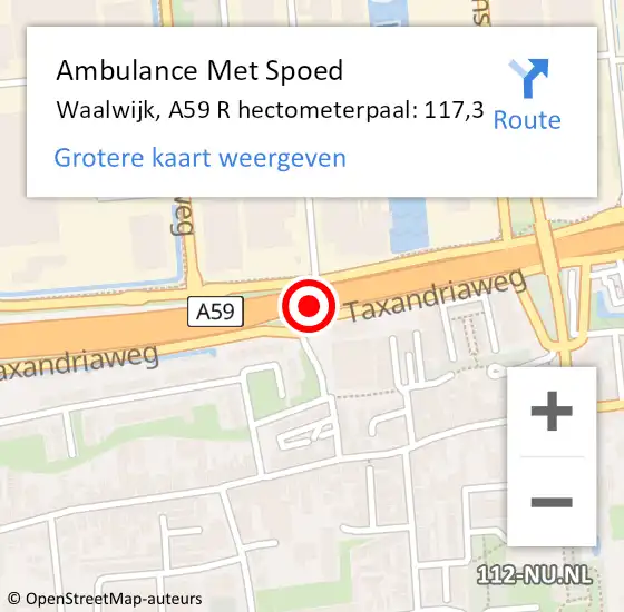 Locatie op kaart van de 112 melding: Ambulance Met Spoed Naar Waalwijk, A59 R hectometerpaal: 117,3 op 30 oktober 2017 17:13