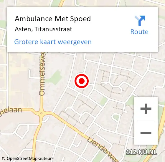 Locatie op kaart van de 112 melding: Ambulance Met Spoed Naar Asten, Titanusstraat op 30 oktober 2017 17:33