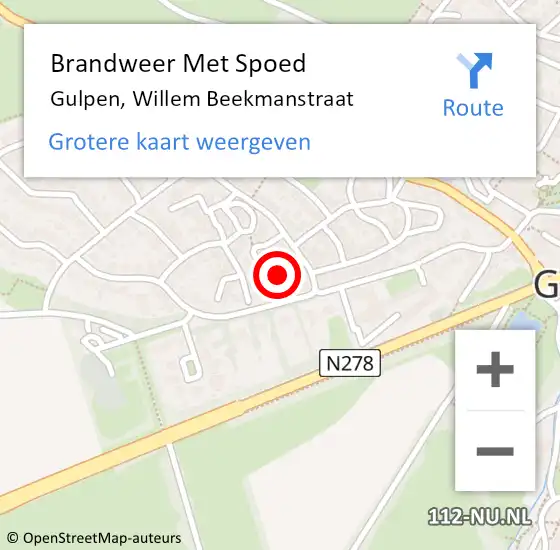 Locatie op kaart van de 112 melding: Brandweer Met Spoed Naar Gulpen, Willem Beekmanstraat op 30 oktober 2017 17:33