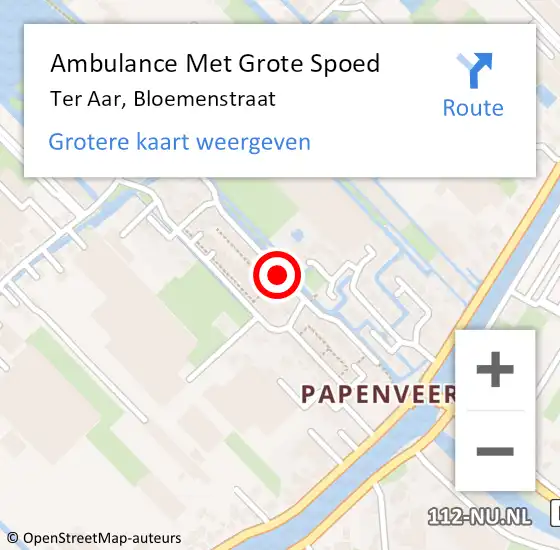 Locatie op kaart van de 112 melding: Ambulance Met Grote Spoed Naar Ter Aar, Bloemenstraat op 30 oktober 2017 20:07