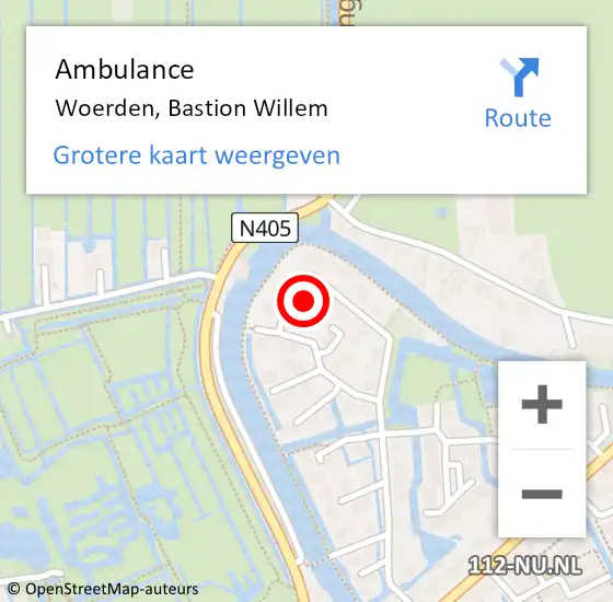 Locatie op kaart van de 112 melding: Ambulance Woerden, Bastion Willem op 30 oktober 2017 20:31