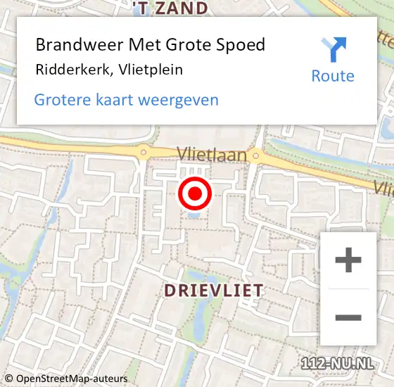 Locatie op kaart van de 112 melding: Brandweer Met Grote Spoed Naar Ridderkerk, Vlietplein op 30 oktober 2017 20:53