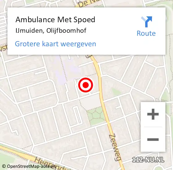 Locatie op kaart van de 112 melding: Ambulance Met Spoed Naar IJmuiden, Olijfboomhof op 30 oktober 2017 21:31