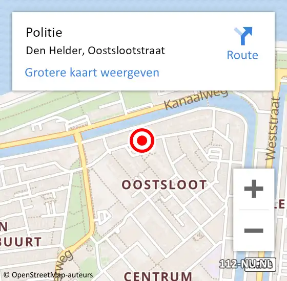 Locatie op kaart van de 112 melding: Politie Den Helder, Oostslootstraat op 31 oktober 2017 00:10