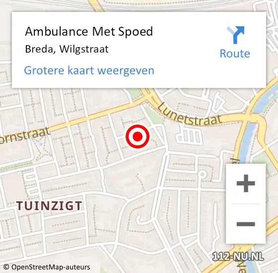 Locatie op kaart van de 112 melding: Ambulance Met Spoed Naar Breda, Wilgstraat op 31 oktober 2017 00:32