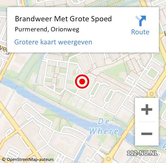 Locatie op kaart van de 112 melding: Brandweer Met Grote Spoed Naar Purmerend, Orionweg op 31 oktober 2017 01:03