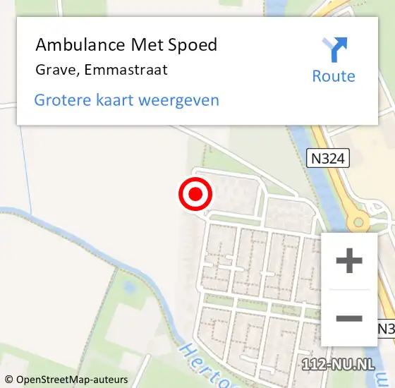 Locatie op kaart van de 112 melding: Ambulance Met Spoed Naar Grave, Emmastraat op 31 oktober 2017 05:09