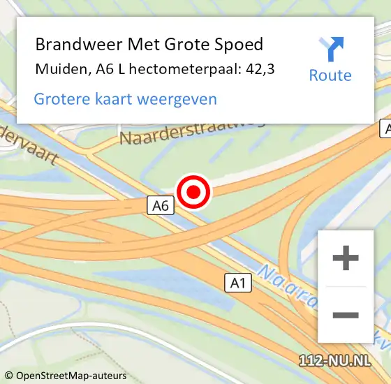 Locatie op kaart van de 112 melding: Brandweer Met Grote Spoed Naar Muiden, A6 L hectometerpaal: 42,3 op 31 oktober 2017 07:02