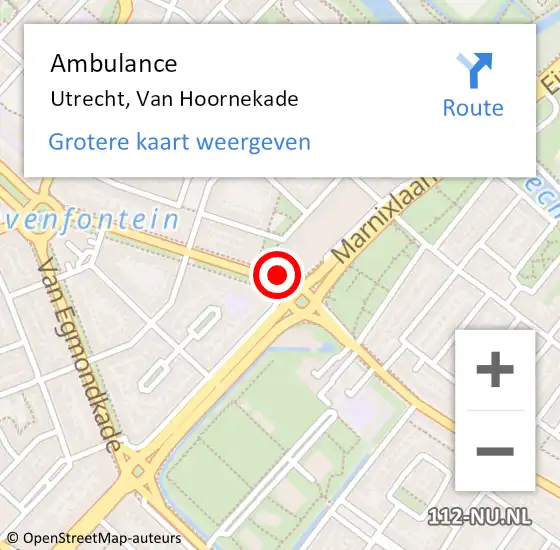 Locatie op kaart van de 112 melding: Ambulance Utrecht, Van Hoornekade op 31 oktober 2017 08:51