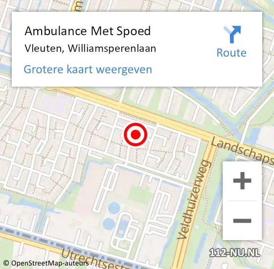 Locatie op kaart van de 112 melding: Ambulance Met Spoed Naar Vleuten, Williamsperenlaan op 31 oktober 2017 09:31