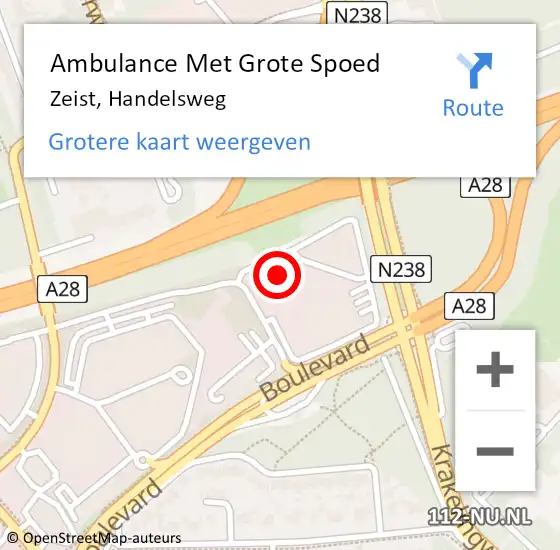 Locatie op kaart van de 112 melding: Ambulance Met Grote Spoed Naar Zeist, Handelsweg op 31 oktober 2017 11:57