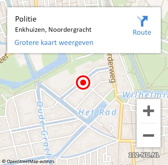 Locatie op kaart van de 112 melding: Politie Enkhuizen, Noordergracht op 31 oktober 2017 15:39