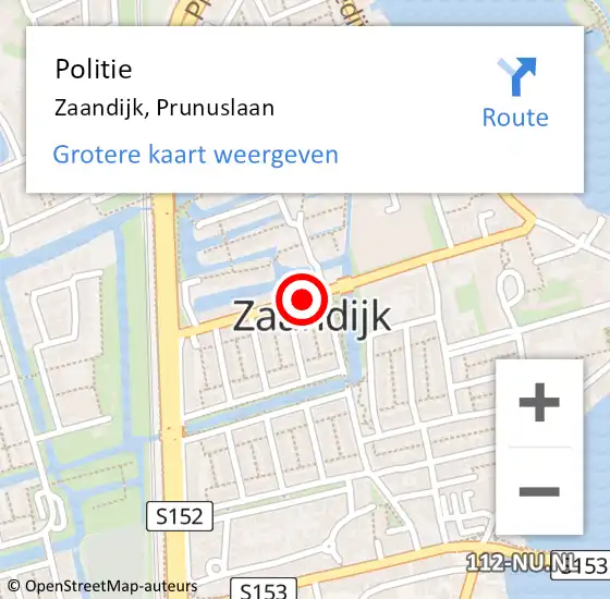 Locatie op kaart van de 112 melding: Politie Zaandijk, Prunuslaan op 31 oktober 2017 17:04