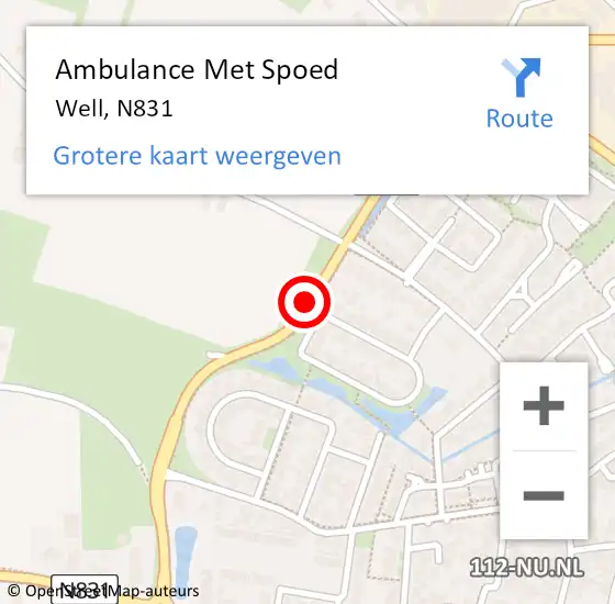 Locatie op kaart van de 112 melding: Ambulance Met Spoed Naar Well, N831 op 31 oktober 2017 17:26